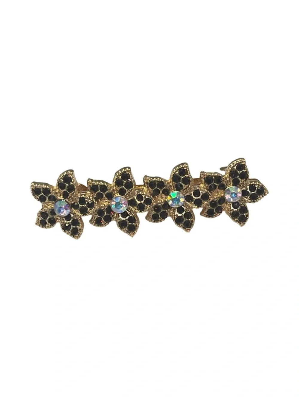 Gold Floral Rhinestone Barrette - Black Rhinestones FINAL PRICE DROP